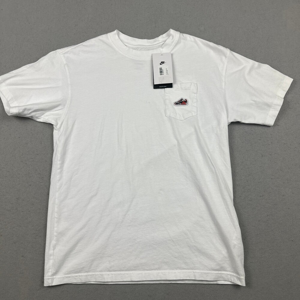 Nike Shirt Men Medium White Embroidered Sneaker Logo Short Sleeve Crewneck M *